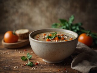 A creamy buckwheat and vegetable soup rich in protein and fiber perfect for a warm and filling vegan meal.