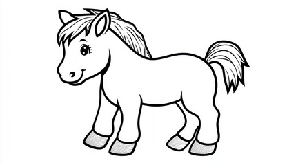 Fototapeta premium Outline illustration of a black and white horse for drawing and coloring on white background