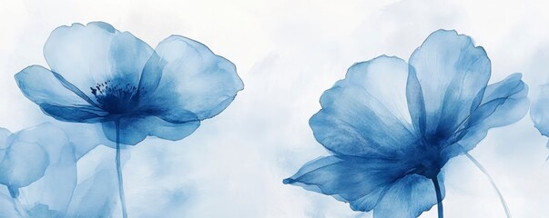 A minimalist watercolor blue abstract flowers