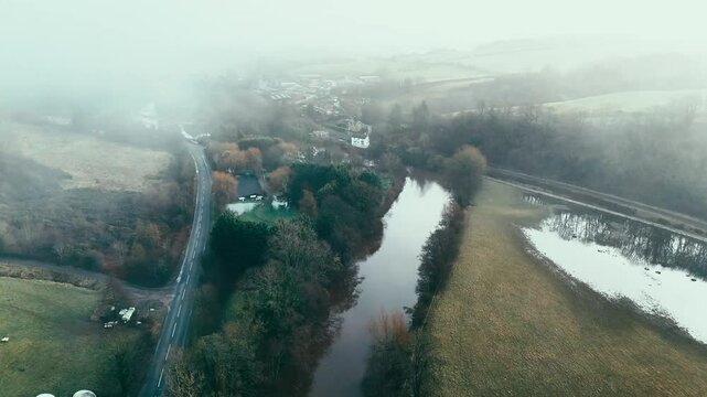 Ruswarp is a pretty village that lies in the scenic Esk Valley, just one mile south of Whitby. Misty Yorkshire landscape scene. Coastal winter setting
