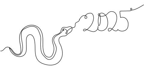 Line art of a snake intertwining with the year 2025 in a creative and artistic style