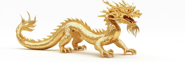 Obraz premium Golden Chinese dragon, full body, front view, white background