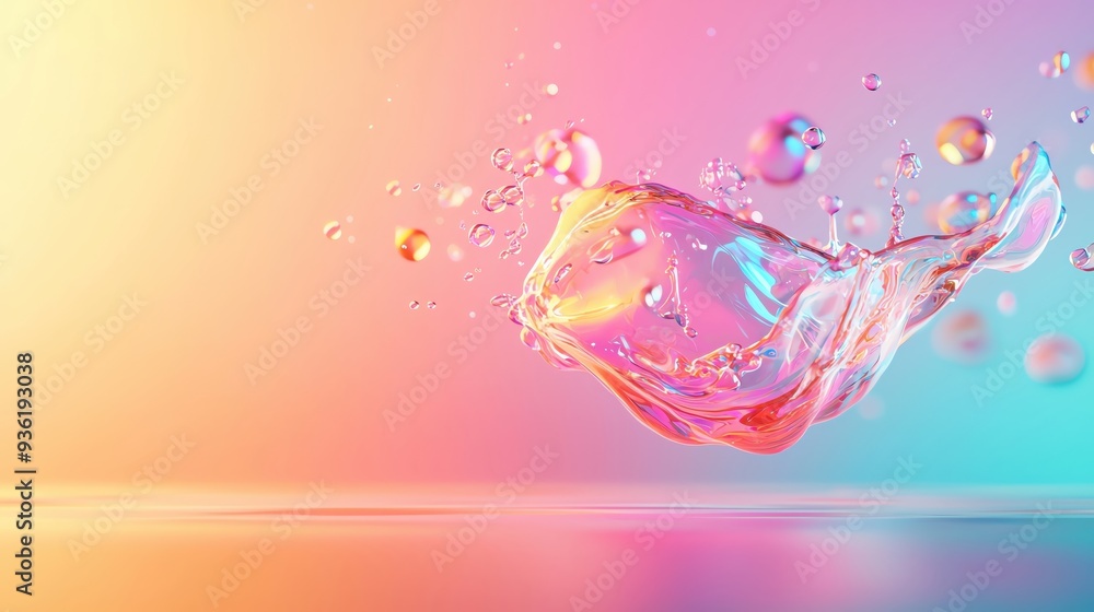 Poster a vibrant splash of water captured in an abstract style, showcasing colorful bubbles and smooth moti