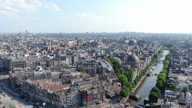 Amsterdam Netherlands scenic aerial footage 