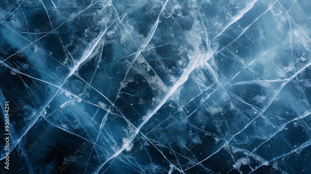 Poster close-up of broken ice with sharp edges and cracks.
