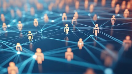 Large group of simple people shapes connected by lines