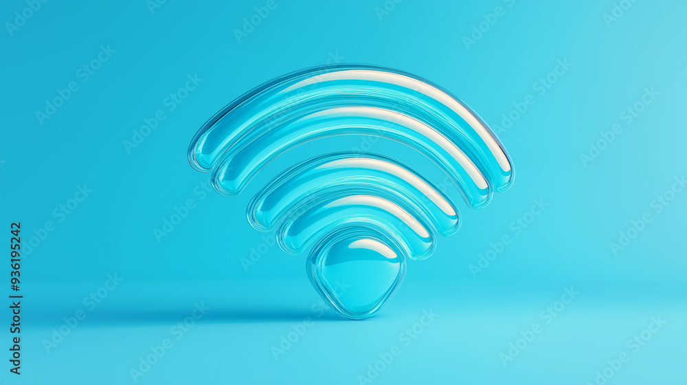 Poster Blue wifi symbol standing on blue background representing internet connection