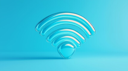 Blue wifi symbol standing on blue background representing internet connection
