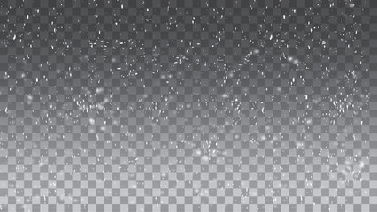 Seamless realistic falling snow or snowflakes. Isolated on transparent background. Fall of snow. Vector illustrator