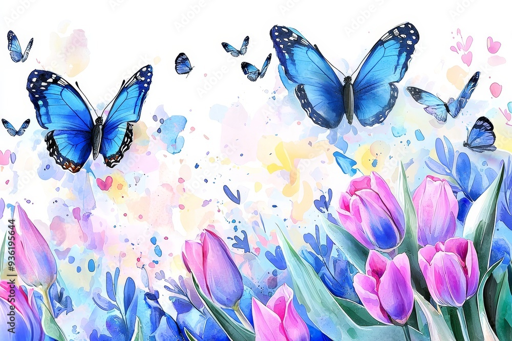 Poster The canvas depicts a flower with many leaves. The pattern is made up of watercolor seamless patterns with hand-drawn brushstrokes. The design is 3D.