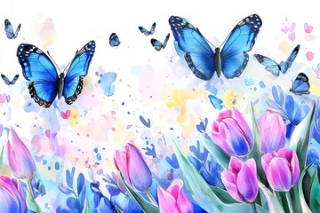 The canvas depicts a flower with many leaves. The pattern is made up of watercolor seamless patterns with hand-drawn brushstrokes. The design is 3D.