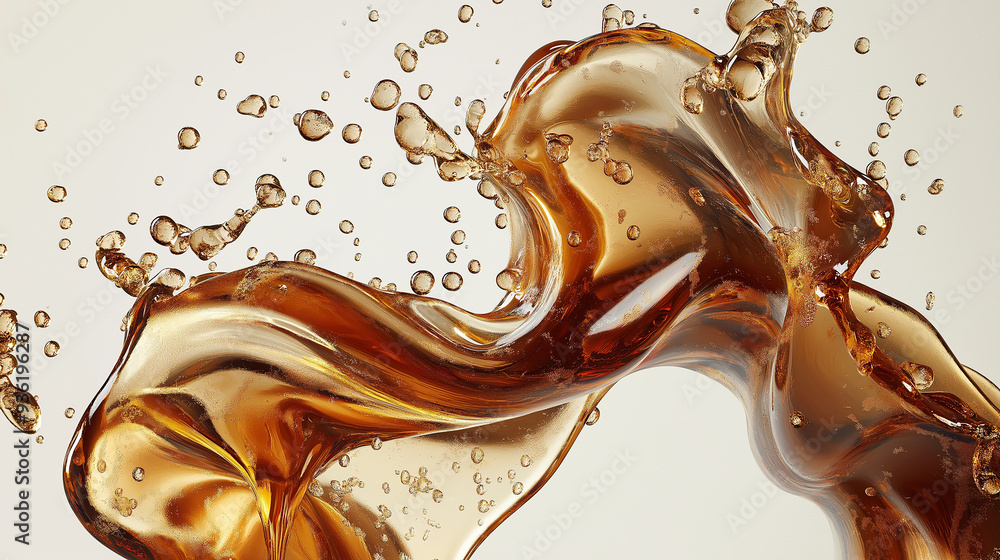 Poster Refreshing splash of flowing liquid with bubbles on gradient background