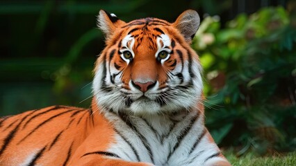 Ein Tiger Auf Der Wiese Schaut In Die Kamera