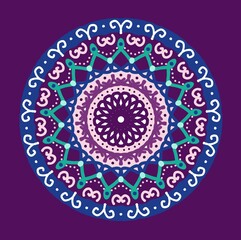 Colored mandala pattern design illustration. Creative mandala in purple colors