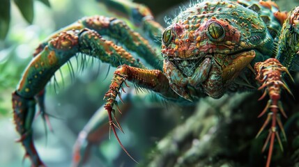 Fototapeta premium Close Up of a Creepy Spider with Sharp Fangs