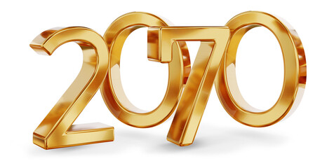 year 2070 golden symbol, 3d-illustration