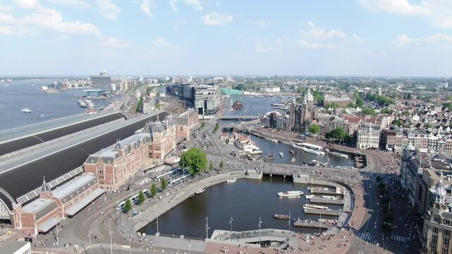 Amsterdam Netherlands scenic aerial footage 