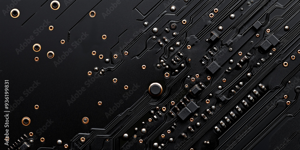 Poster Black printed circuit board showing computer technology