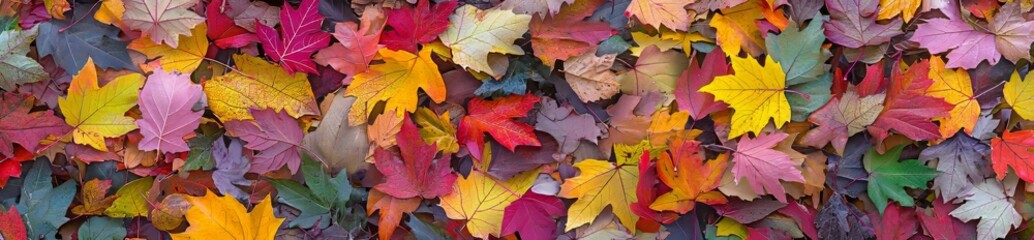 Fototapeta premium The vibrant carpet of fallen forest leaves creates a colorful and vibrant autumn background pattern.