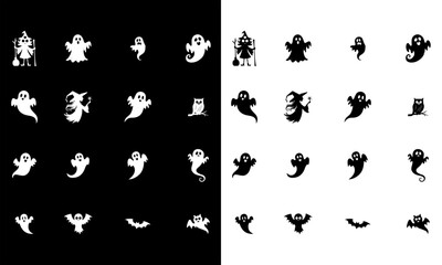 Set of halloween silhouettes black and white icon and character, vector illustration, Isolated on white background..ai