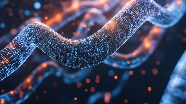 4. A 3D representation of a secure blockchain network with interconnected blocks