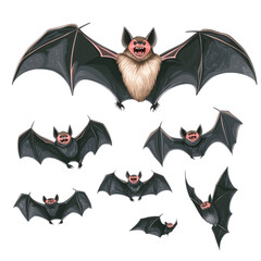 Fototapeta premium Set of flying bats isolated on transparent background