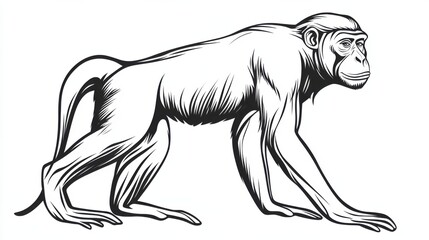 Obraz premium Outline illustration of a black and white monkey for drawing and coloring on white background