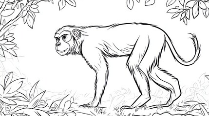 Fototapeta premium Outline illustration of a black and white monkey for drawing and coloring on white background