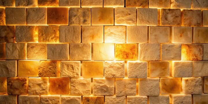 Illuminated salt block wall texture with soft lighting , salt, block, wall, textured, illuminated, glowing, unique