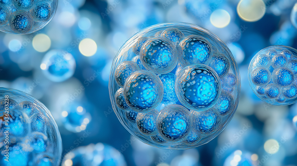 Poster Human cells dividing and multiplying showing cell structure