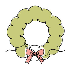 Decorative green wreath with pink bow suitable for festive home decor during the holiday season