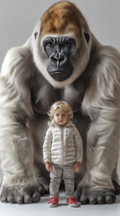 Fotoportr&auml;t eines kleinen Jungen mit einem riesigen Gorilla