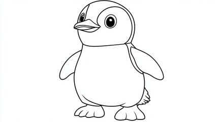 Outline illustration of a black and white penguin for drawing and coloring on white background