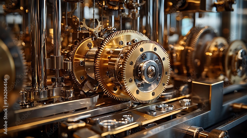 Poster detailed view of intricate gears and mechanisms in a clockwork, highlighting the art of timekeeping 