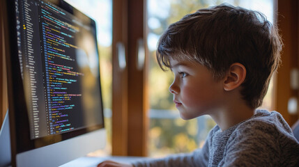Boy writing SQL queries AI code assistants help error-check existing code and generate new code from text prompts