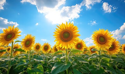 Obraz premium Rows of sunflowers, bright blooms