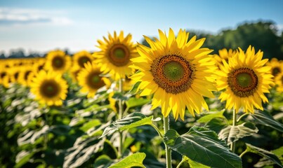 Obraz premium Rows of sunflowers, bright blooms