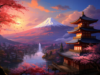 Obraz premium Eyecatching herry blossoms and castle in himeji, japan