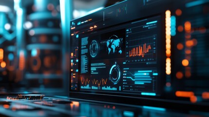 Fototapeta premium Dashboards show data with AI analysis and sales graphs.