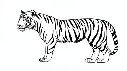 Naklejka premium Outline illustration of a black and white tiger for drawing and coloring on white background