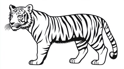 Outline illustration of a black and white tiger for drawing and coloring on white background
