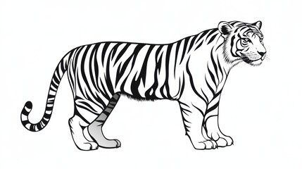 Fototapeta premium Outline illustration of a black and white tiger for drawing and coloring on white background