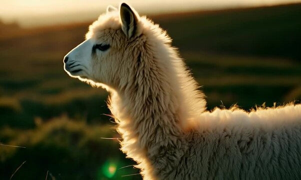 Extreme Close-up of a Cuddle Crias with Its Mother in a Pasture