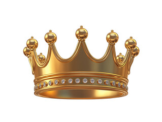 A golden crown made of metal. Crown with crosses and diamonds, golden crown isolated on transparent background. Monarchy and power winner, success concept.