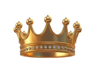A golden crown made of metal. Crown with crosses and diamonds, golden crown isolated on transparent background. Monarchy and power winner, success concept.