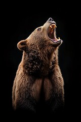 Powerful bear roaring on black background. Wildlife animal and conservation concept.
