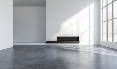 Obraz premium Minimalist room with sleek black fireplace