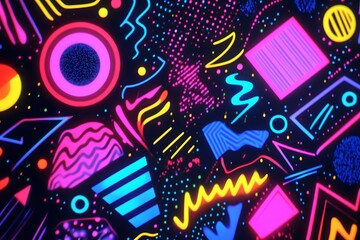Neon-Muster im 1980er-Jahre-Stil mit lebendigen Farben