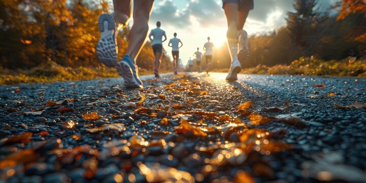 Runners on a Fall Road