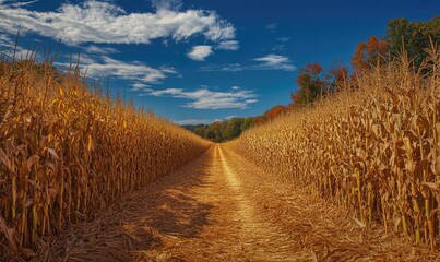 Path leading through cornfield, tall stalks